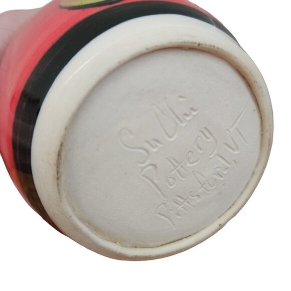 Su Chi Pottery Handmade Red Green Spiral Sugar Honey Pot Bowl w/ Lid - Picture 4 of 6